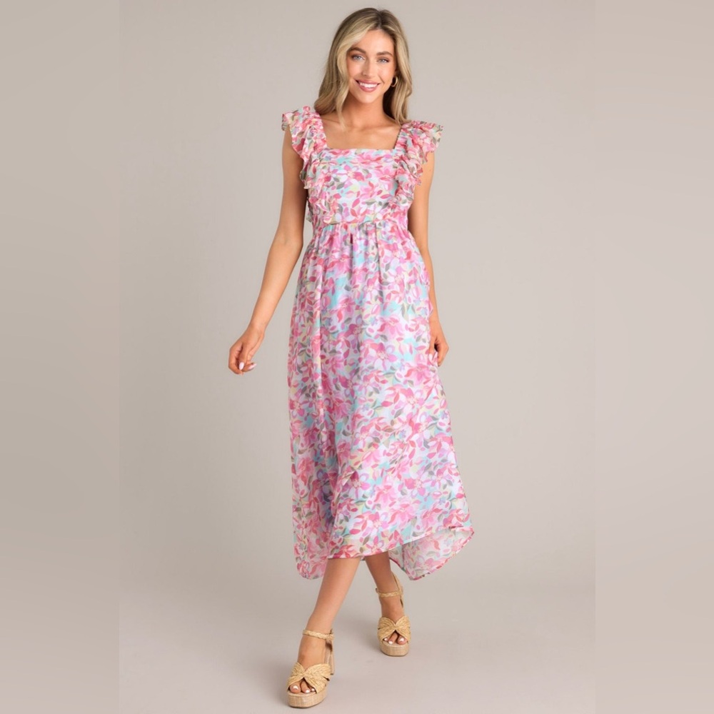 Vestique Floral Pink and Blue Maxi Dress